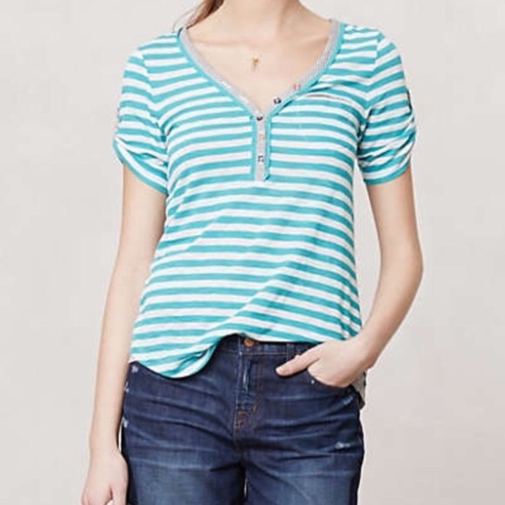 Anthro XS Featherbone Doubleplay Green Henley